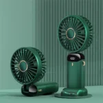 Portable Electric Handheld LED Digital Display Mini Small Hand Fans Students Folding Air Cooling Outdoor Stand Fan in Summer-US / Green