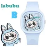 New Labubu Kids Watch Cartoon Dolls Character Round Silicone Strap Analog Digital Watch Boys Girls Children Toys Birthday Gifts-Round dial / Blue