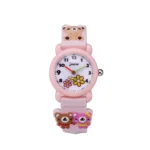 Sports Analog Quartz Watch for Kids & Pupils 3D Bear Pattern Waterproof Glass Dial Fashionable & Stylish 5mm PC Case for Girls-cute bear / Pink